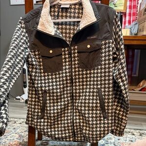 Columbia Black & Cream Houndstooth Sherpa Collar Fleece Jacket
